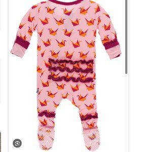 KicKee Pants lotus origami crane ruffle butt full zip sleeper pajamas 12-18 mo